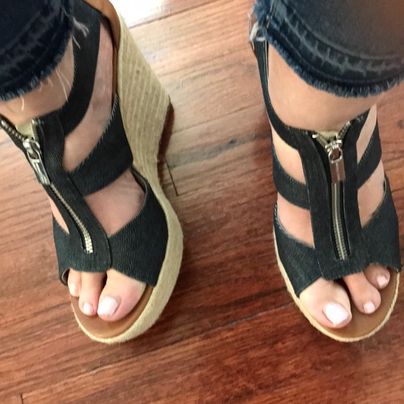 Michael Kors Shoes - Michael Kors zip up denim wedges